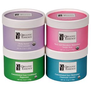 Certified organic skincare collection — face, neck, body, and foot formulas in certified organic mango and shea butter